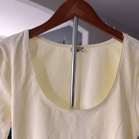 NWOT Free People High Noon Bodysuit Yellow Short Sleeves Scoop Neck S Cotton - Picture 7 of 15